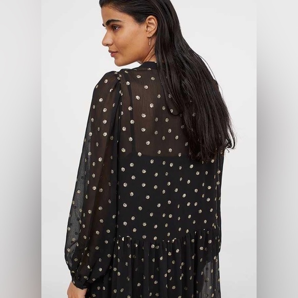 H&M black/gold chiffon dress sz L - Picture 2 of 9